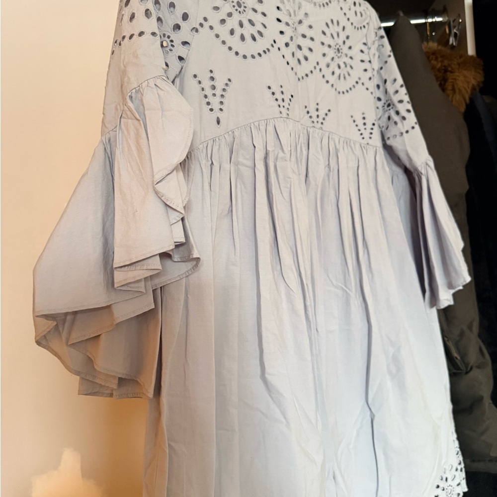Zara Basic Gray Eyelet Dress